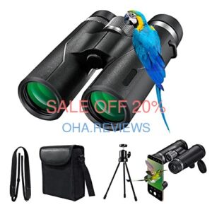 ICFPWR 12x42 HD Binoculars for Adults with Upgraded Phone Adapter & Foldable Tripod