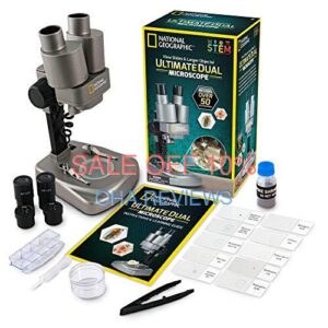 NATIONAL GEOGRAPHIC NGMICROSCOPE - Dual LED Student Microscope - 50+ pc Science Kit with 10 Prepared Biological & 10 Blank Slides