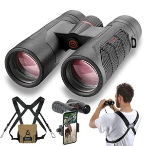ScoopX S-BW19 - 10x42 Ultra HD Binoculars with Phone Adapter and Harness - 24mm Large View Eyepiece