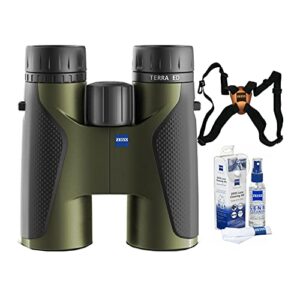 ZEISS 524204-9908_K2 - 10x42 Terra ED Binoculars (Green) Harness and Cleaning Kit Bundle (3 Items)